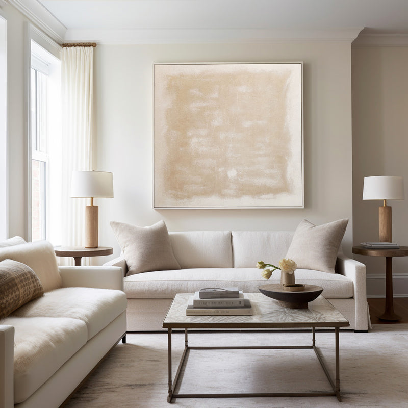 White and Beige Minimalist Abstract Art On Canvas Modern Painting ...