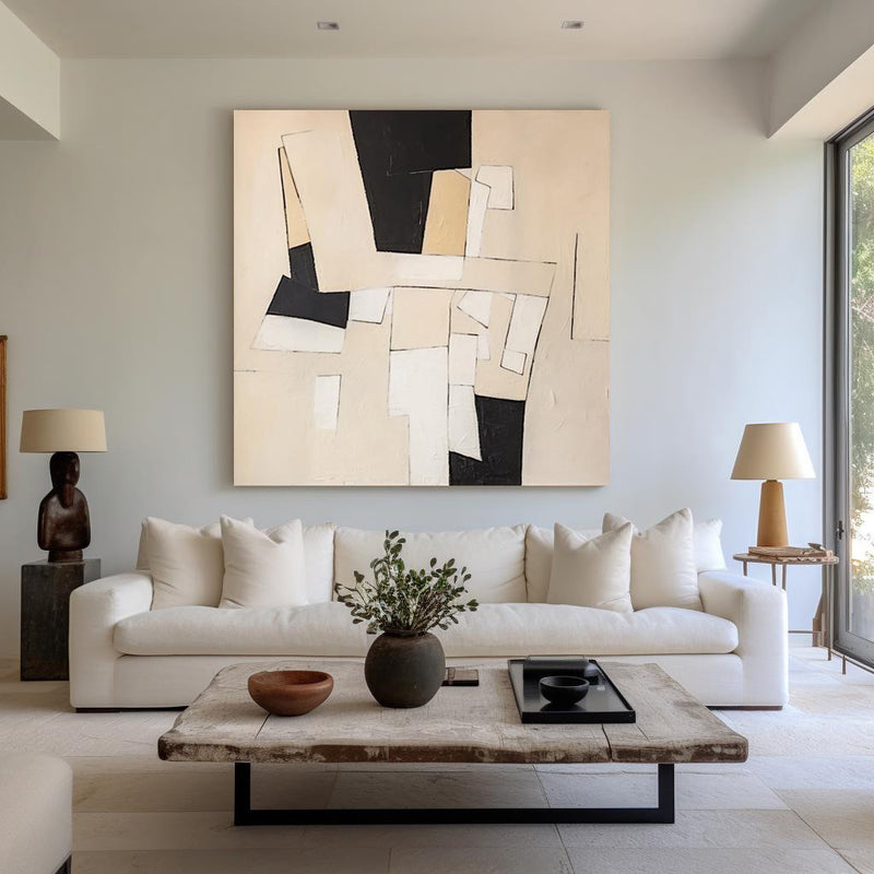 Black and Beige Minimalist Abstract Art On Canvas Modern Painting Abstract Painting For livingroomBlack and Beige Minimalist Abstract Art On Canvas Modern Painting Abstract Painting For livingroom