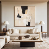 Black and Beige Minimalist Abstract Art On Canvas Modern Painting Abstract Painting For livingroom