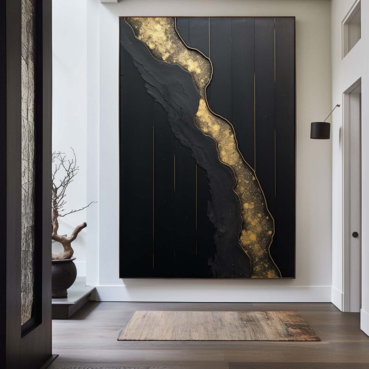 Abstract Black And Gold Painting Large Black Wall Art Abstract Wall Art ...