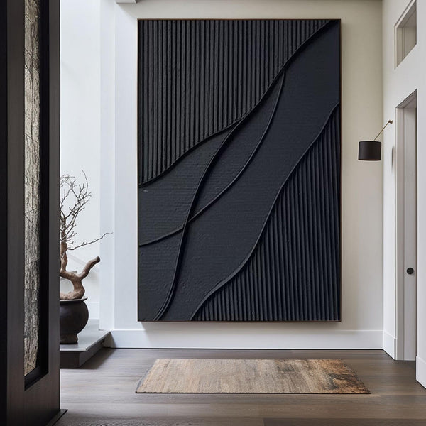 Black Modern Art Large Framed Black 3d Texture Art luxury Wall Art For Sale