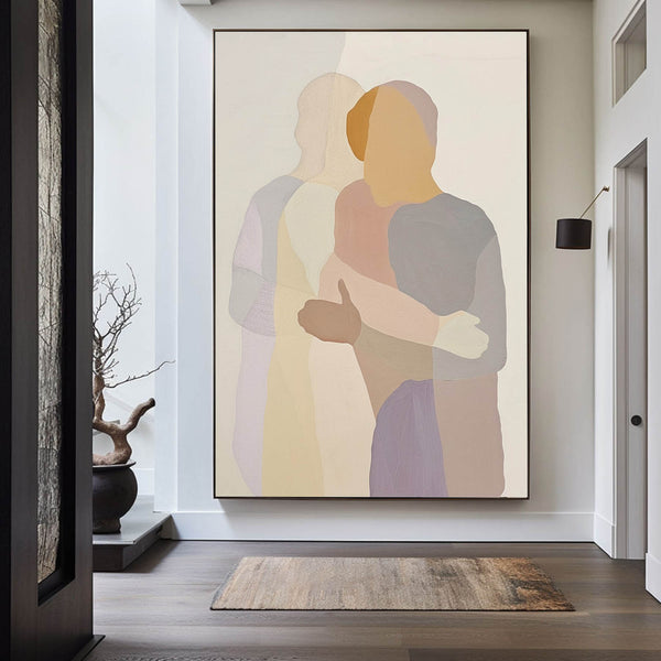 Modern Abstract Portrait Lovers Painting Large Lovers Canvas Wall Art Vertical Painting