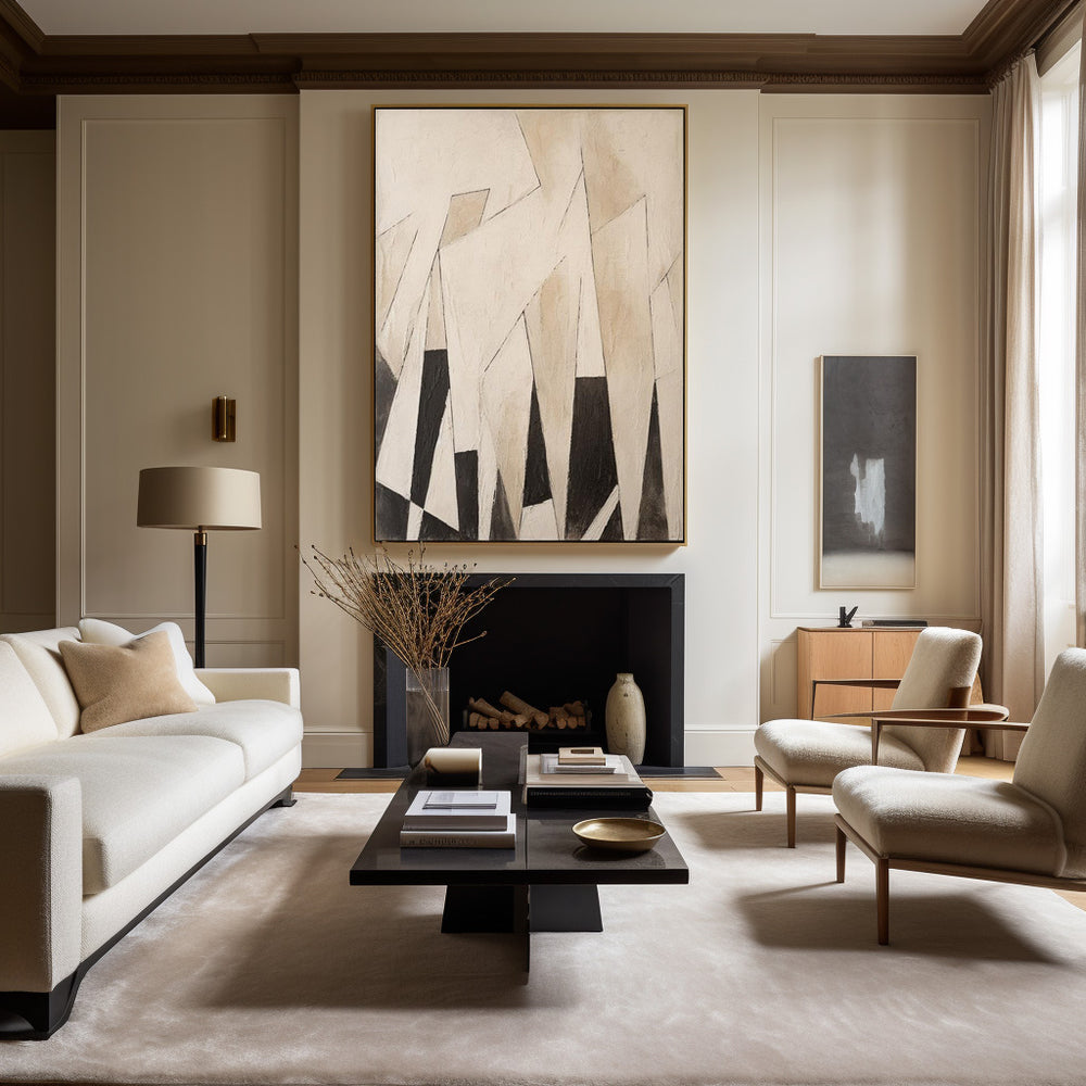 Modern Black And Beige Abstract Canvas Wall Art Earth Tone Minimalist Art Minimalist Painting 
