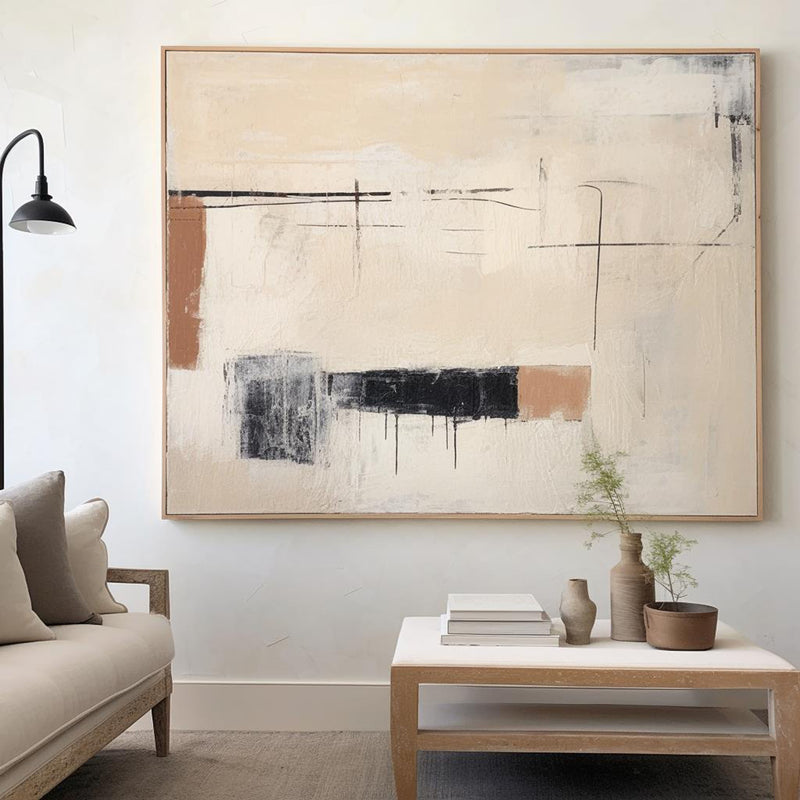 Black And Beige Abstract Painting Minimalist Art Large Horizontal Canvas Paintings For Sale