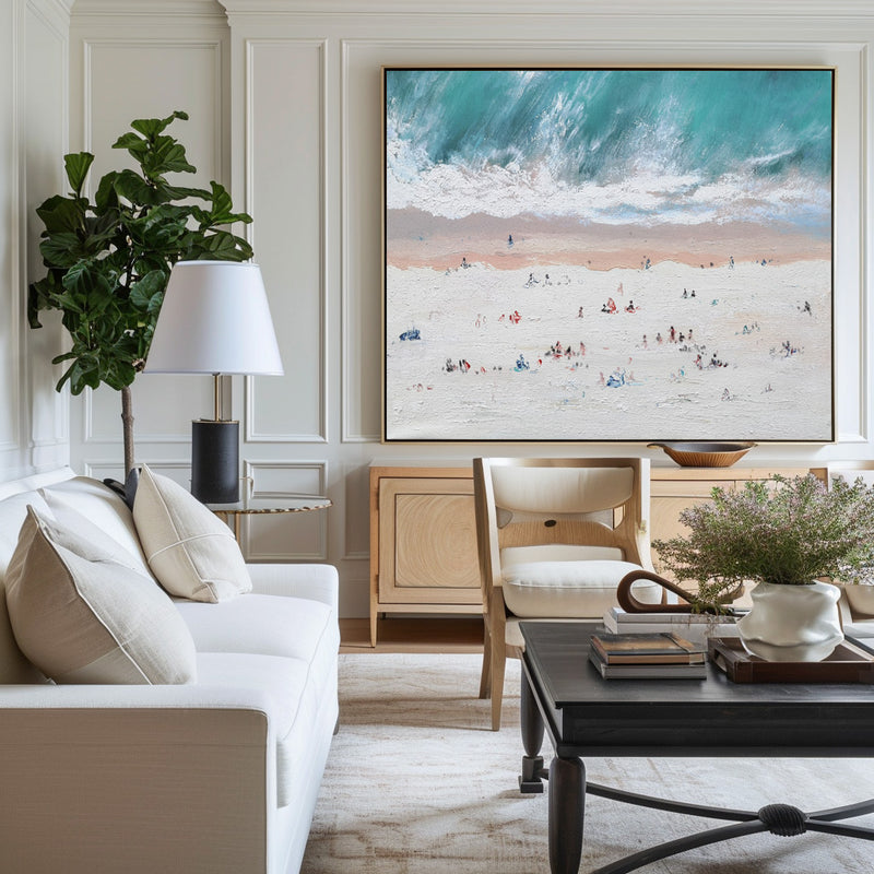 Oversize Windy Beach Canvas Art Abstract Coastal Acrylic Seascape Paintings Modern Landscape Wall Art 