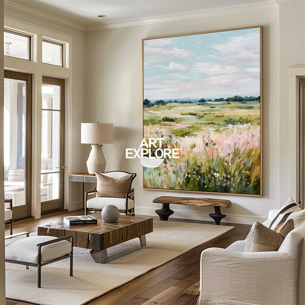 Abstract Wildflower Field Painting Original Oil Art For Modern Home Decor