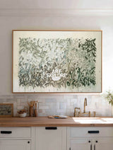 Large Green Abstract Painting With Textured Impasto For Modern Living Room Decor