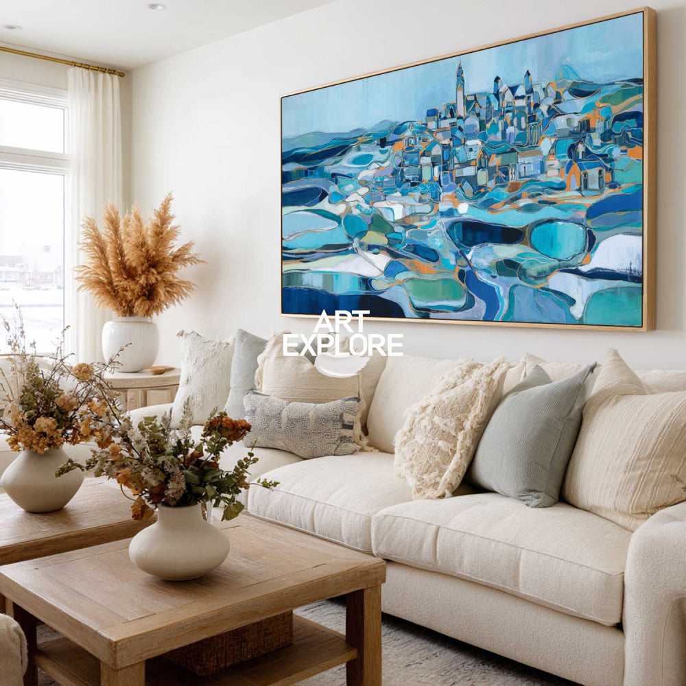 Original Coastal Seascape Painting With Impressionist Style For Modern Living Room Decor