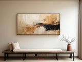 Modern large tan and brown abstract painting, black and beige acrylic painting for sale