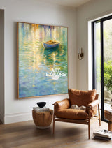 Modern Abstract Rowboat Painting For Living Room With Gold And Blue Tones