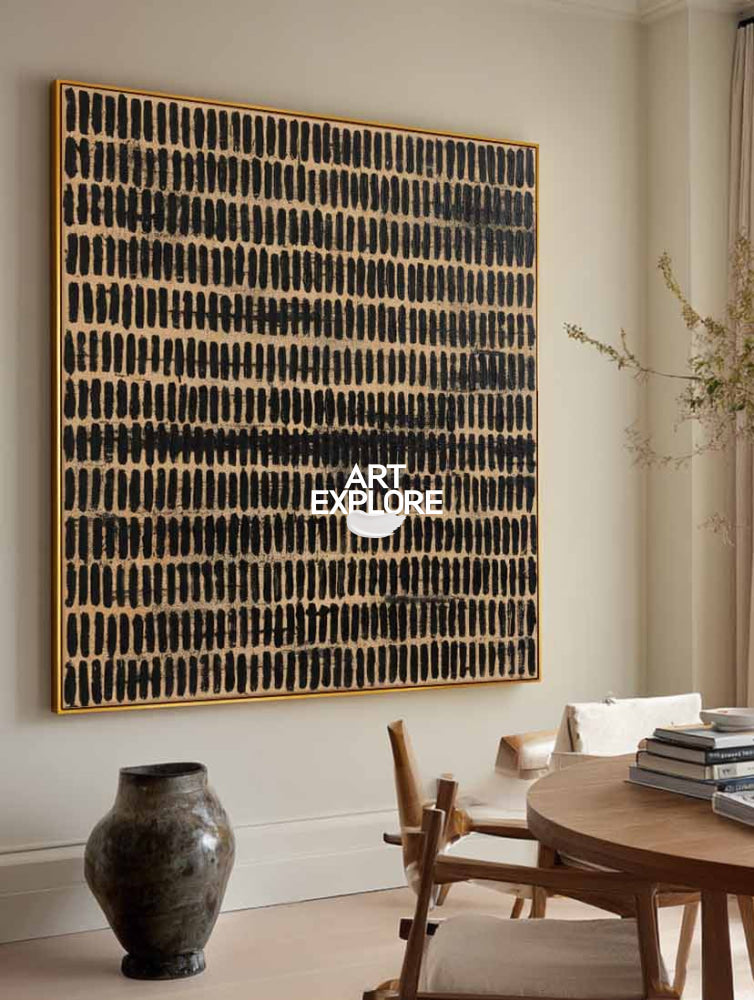 Minimalist Abstract Square Painting With Black Strokes For Modern Home Decor