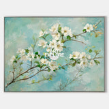 Abstract Impressionist Oil Painting Of Spring Flowers In Green And Blue Tones For Bedroom Wall Art