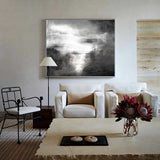 Large Black And White Abstract Coastal Canvas Acrylic Seascape Paintings Modern Landscape Wall Art Abstract Painting For Living Room
