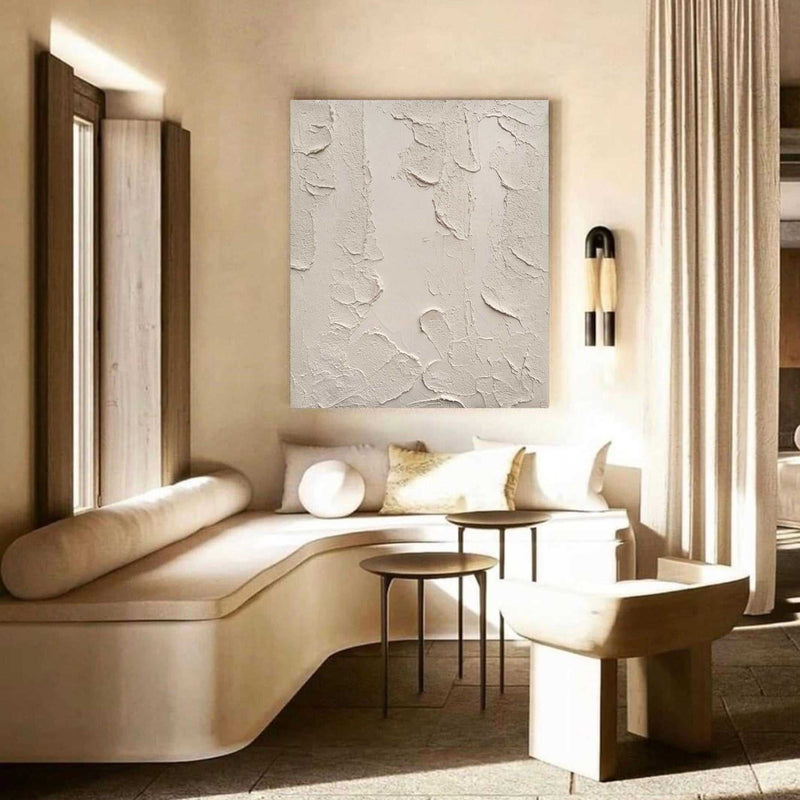 Large Plaster Art On Canvas White Abstract Painting White Minimalist Painting White 3D Textured Painting white wall art White abstract canvas art