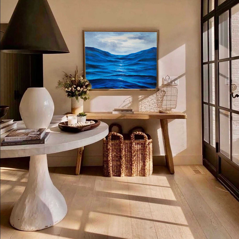 modern blue beach artwork for interior abstract beach painting ocean acrylic painting