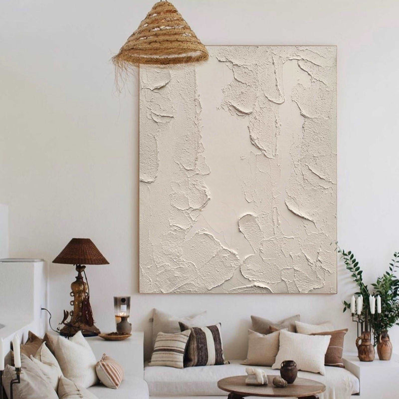 Large Plaster Art On Canvas White Abstract Painting White Minimalist Painting White 3D Textured Painting white wall art White abstract canvas art