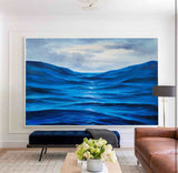 Oversize blue ocean painting ocean acrylic painting for living room ocean scene painting