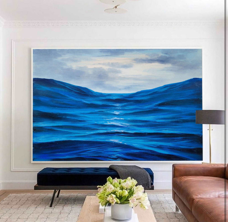 Oversize blue ocean painting ocean acrylic painting for living room ocean scene painting