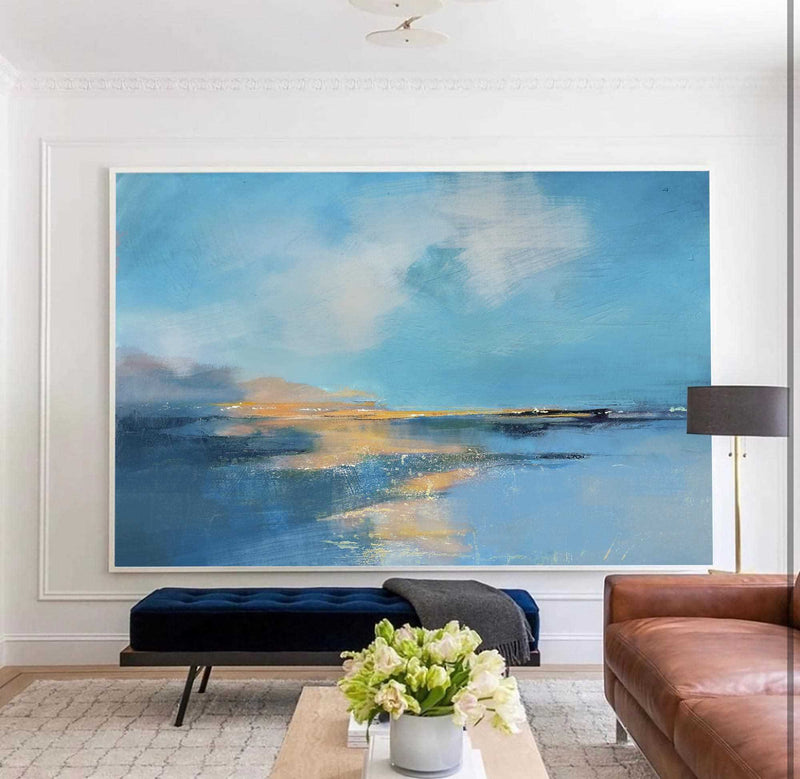 Oversize Abstract Coastal Canvas Acrylic Seascape Paintings Modern Impressionist Seascape Paintings For Living Room