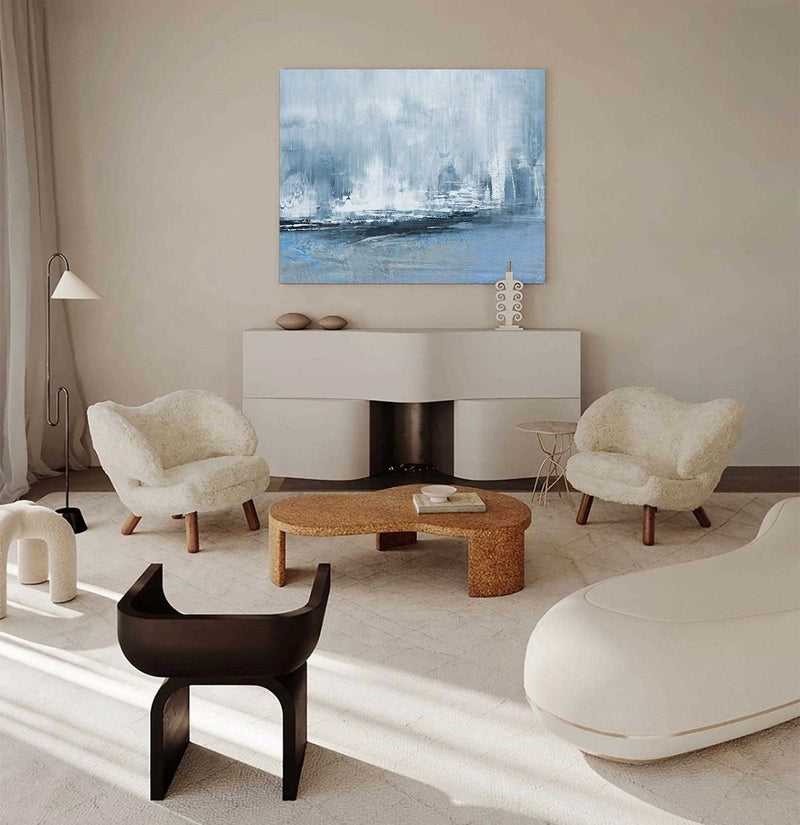 Large Abstract Coastal Canvs Acrylic Seascape Paintings Modern Landscape Wall Art oversized coastal wall art painting For Living Room