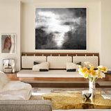 Large Black And White Abstract Coastal Canvas Acrylic Seascape Paintings Modern Landscape Wall Art Abstract Painting For Living Room