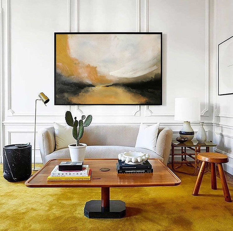 Gold And Black Canvas Acrylic Landscape Paintings For Sale Modern Landscape Wall Art Abstract Painting For Living Room