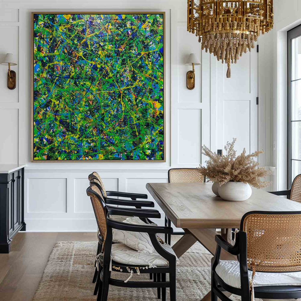 Green Wall Art Green Bold Textured Painting Large Pollock Art Green Canvas Art Green Square Wall Art