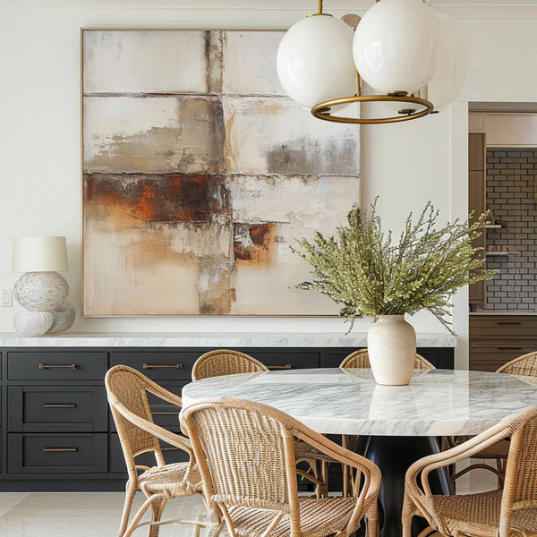 Abstract Beige And Brown Artwork Oil Painting,Large Beige Textured Square Wall Art,Minimalist Apartment Decor,Beige Wall Art Original