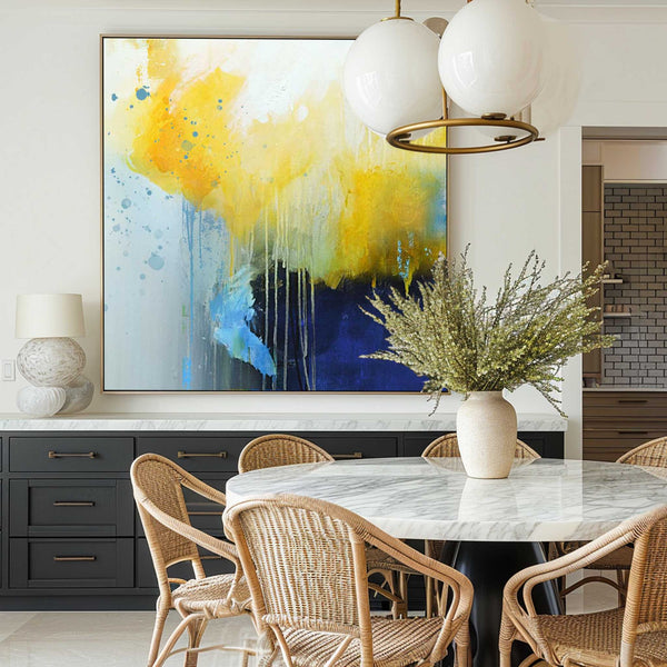 Modern Abstract Painting Large Blue Yellow Wall Art Oversized Abstract Art