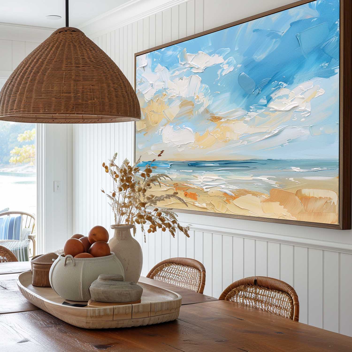 3d Abstract Blue Seascape modern art Original Oil Seascape Paintings Minimalist Ocean Apartment Decor