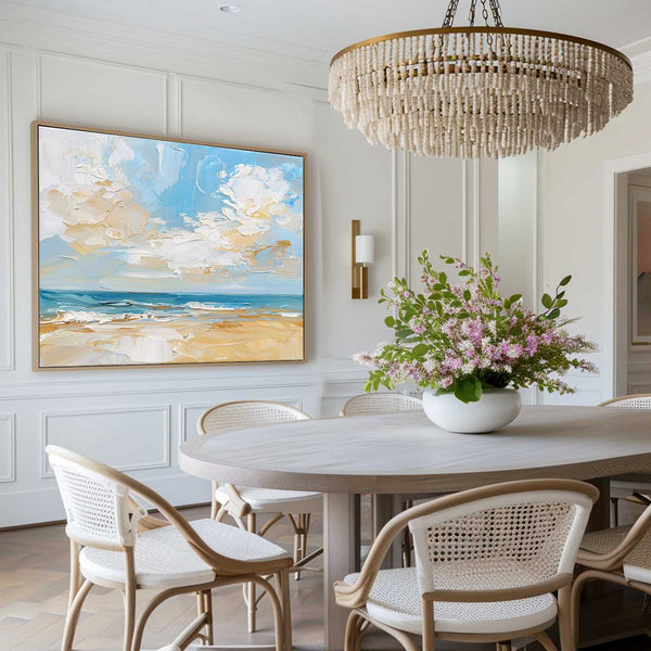 Abstract Blue Beach Canvas Wall Art Original Seascape Acrylic Painting Contemporary Ocean Art
