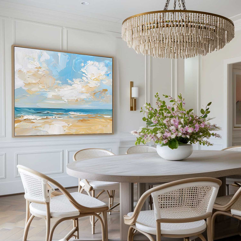 Abstract Blue Beach Canvas Wall Art Original Seascape Acrylic Painting Contemporary Ocean Art