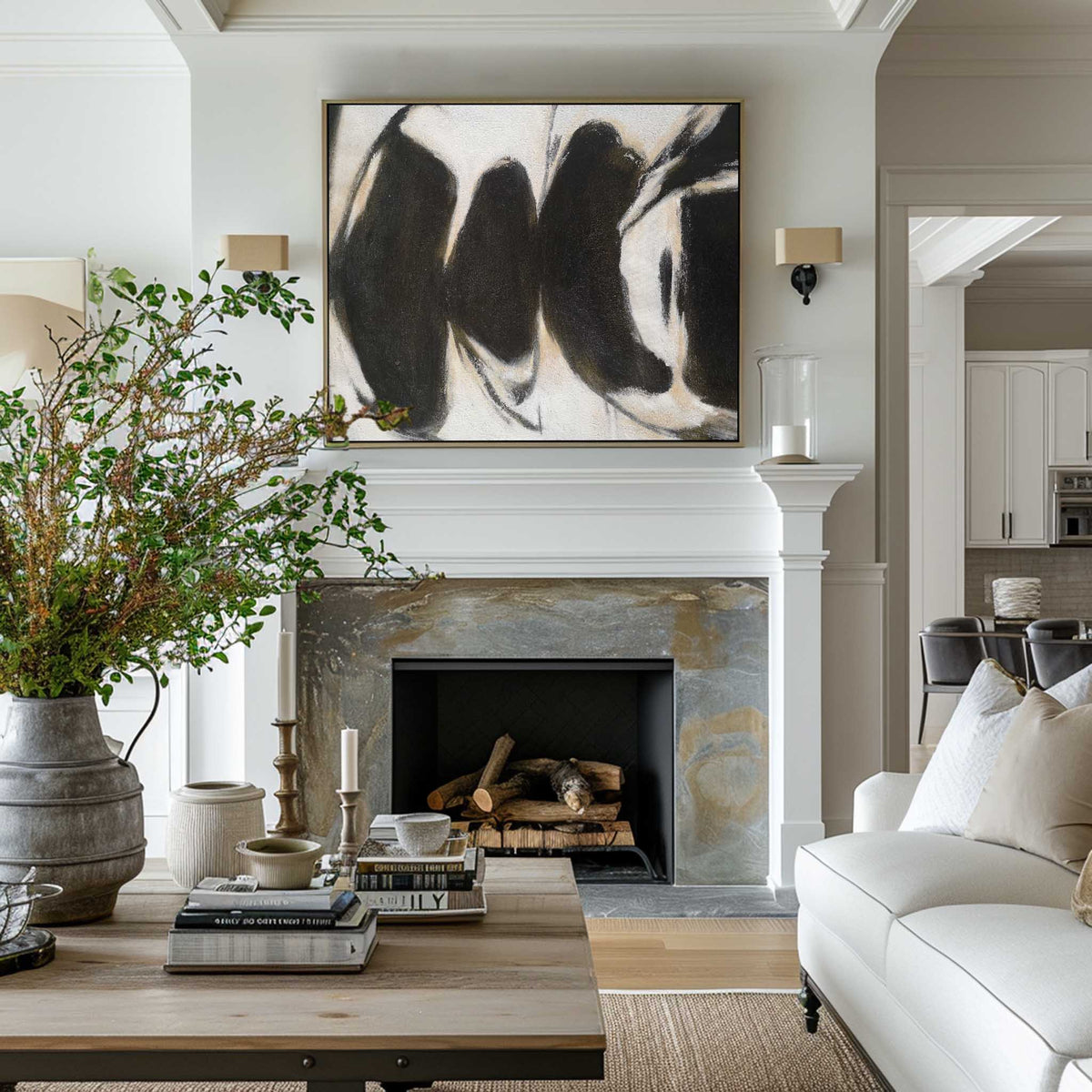 Black Abstract Art Large Modern Interior Canvas Art Long Horizontal Wall Art For Home Decor