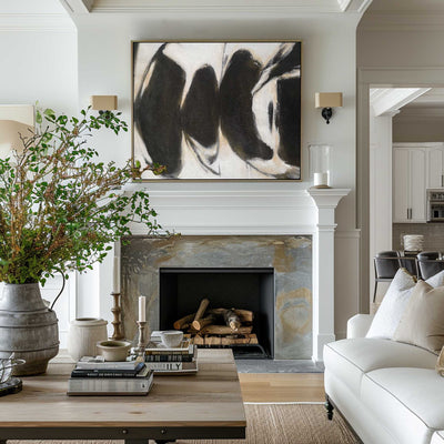 Black Abstract Art Large Modern Interior Canvas Art Long Horizontal Wall Art For Home Decor