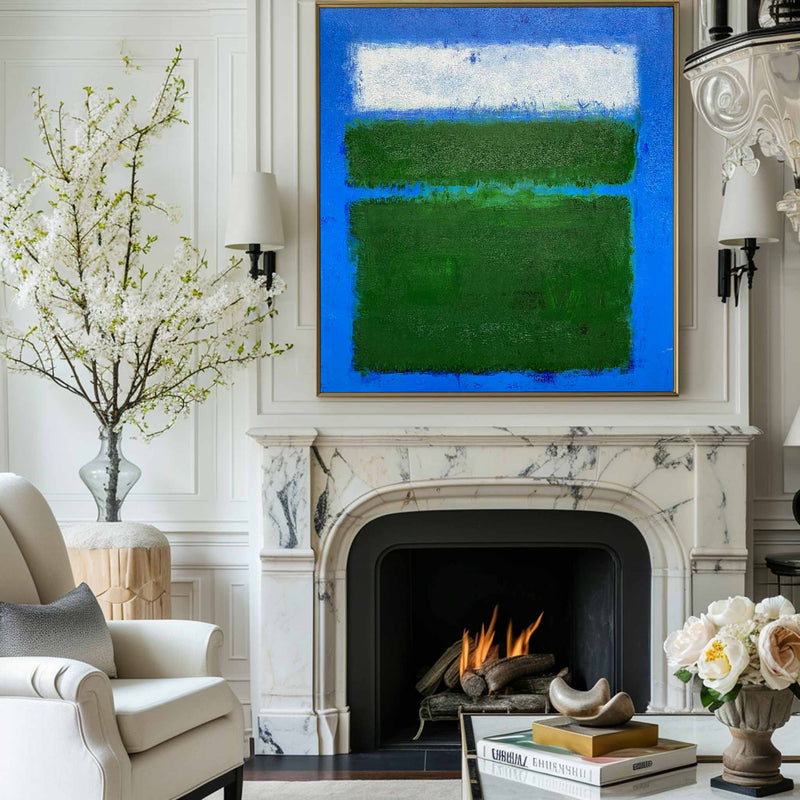 Blue And Green Minimalist Acrylic Painting On Canvas Extra Large Minimal Canvas Art Abstract Minimalist Modern Wall Art