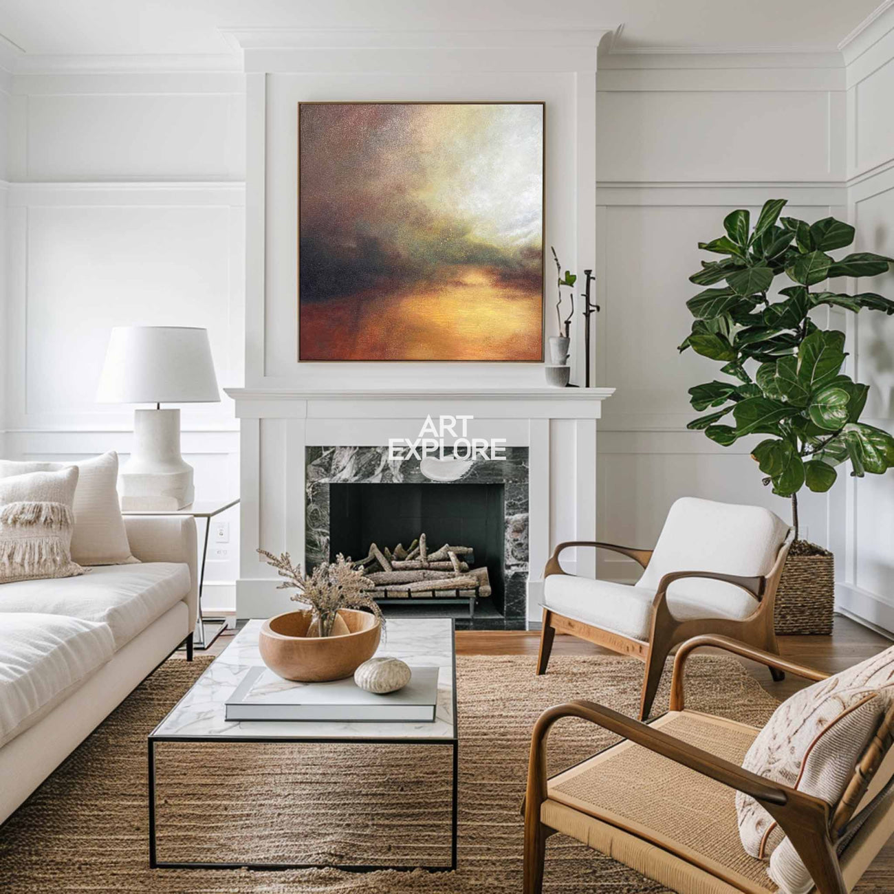 Sunset Canvas Painting Abstract Landscape Art Huge Canvas Wall Art