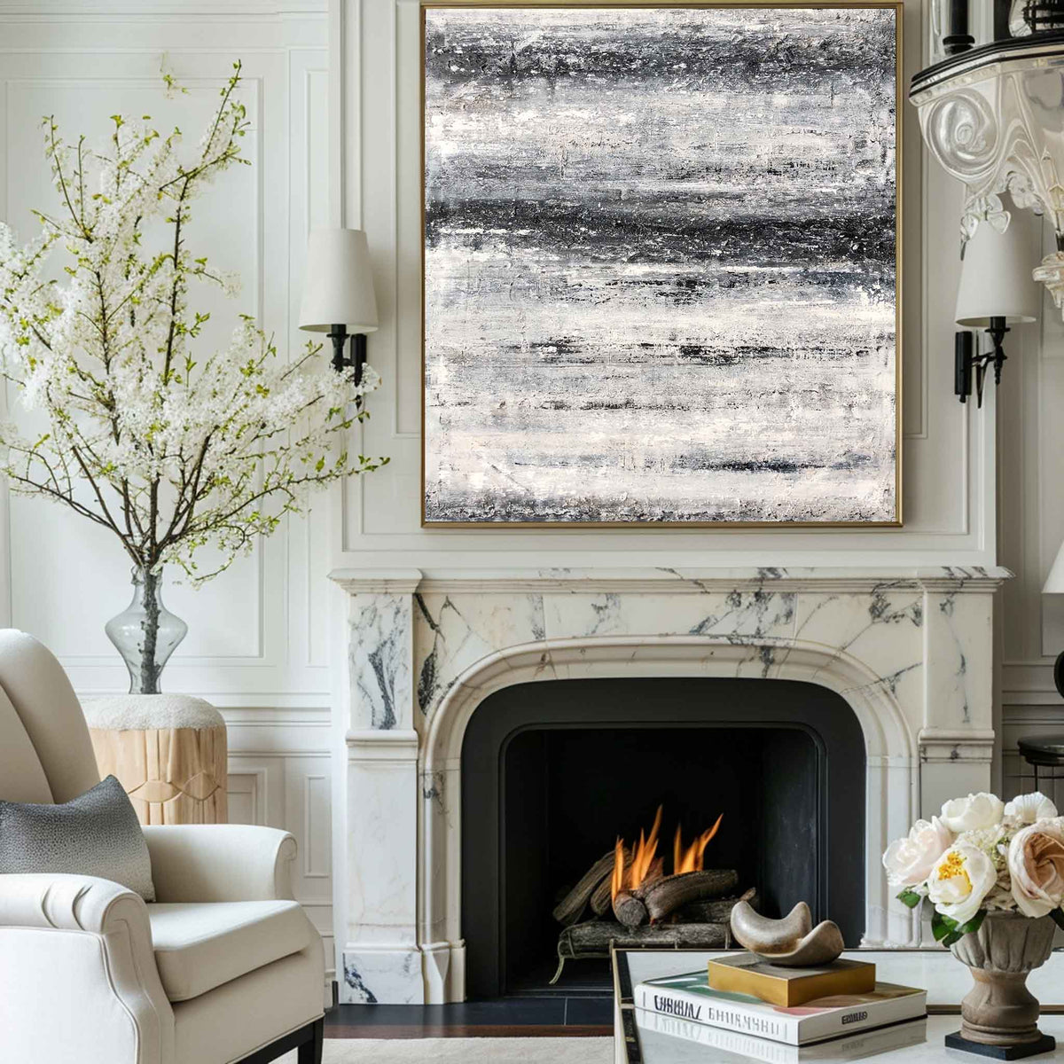 Black And White Beach Abstract Art #ABAV77