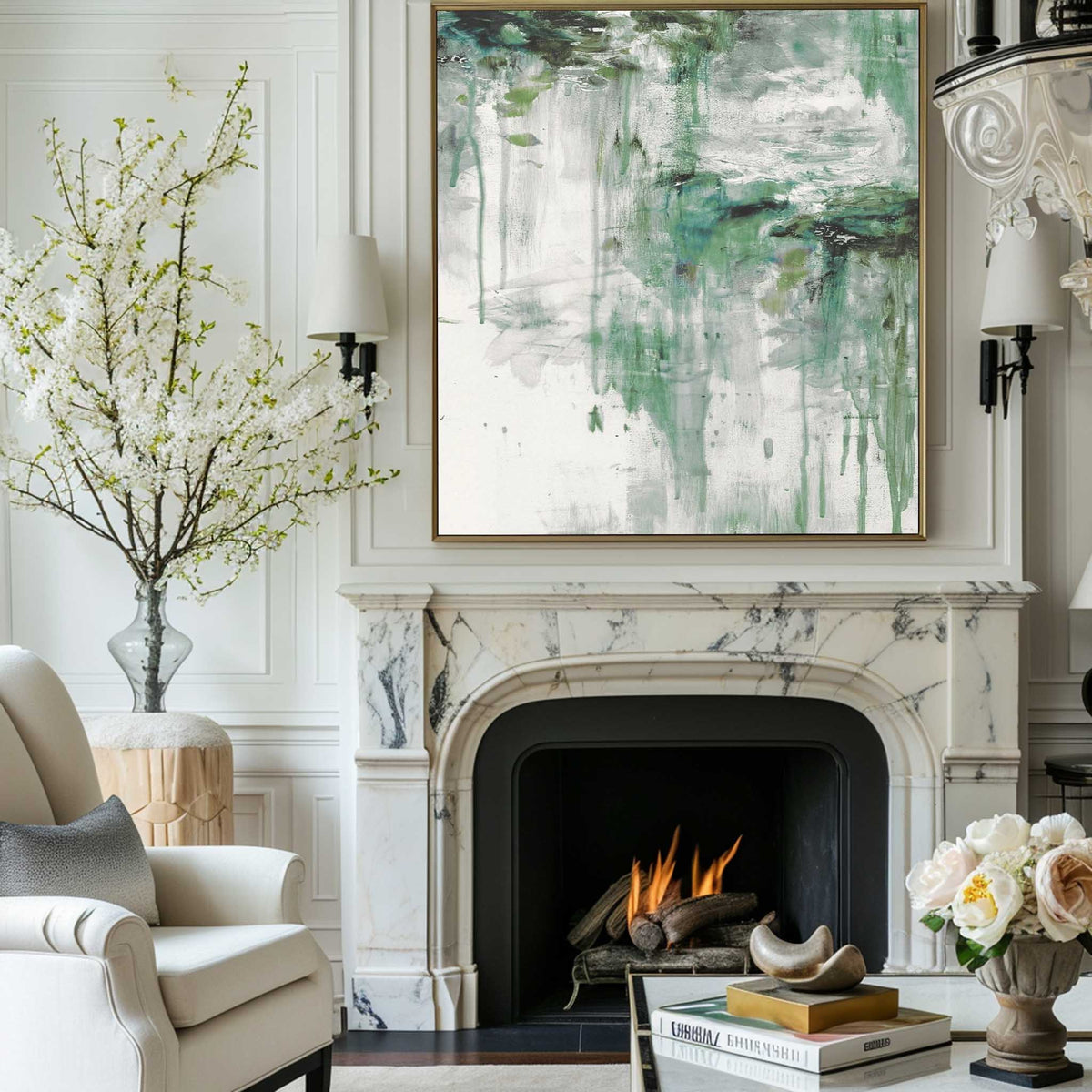 Modern Green Abstract Wall Art Livingroom Canvas Wall Art Acrylic Abstract Painting For Sale