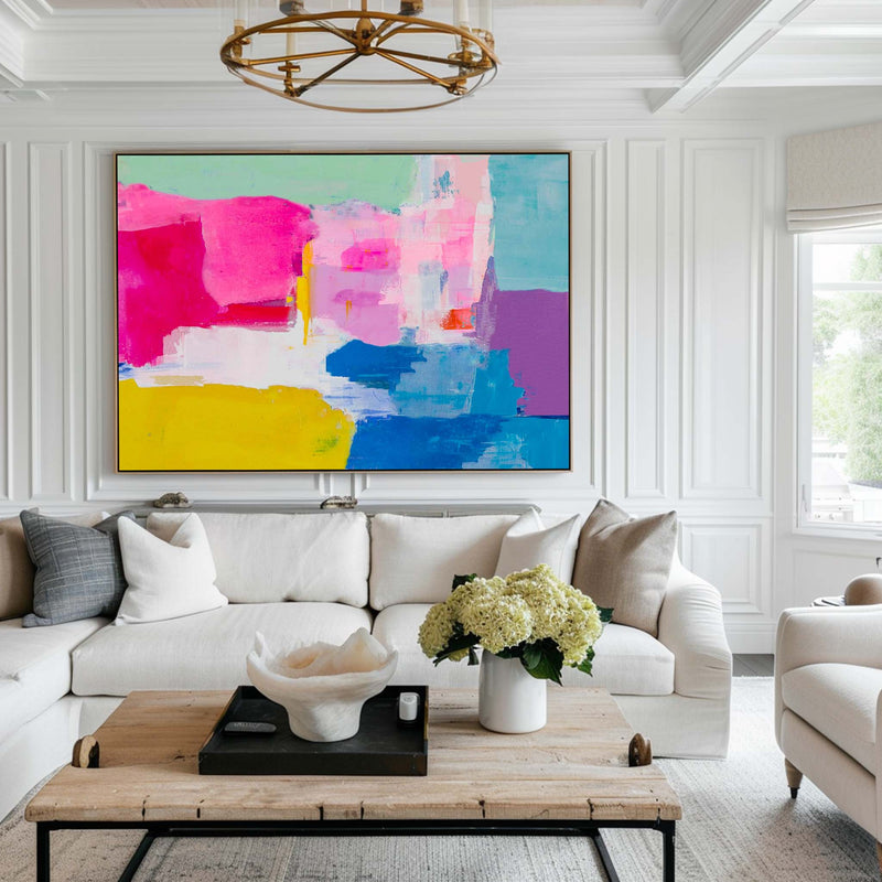 Color Abstract Art,Large Colorful Abstract Painting,Pink Blue Yeiilow
