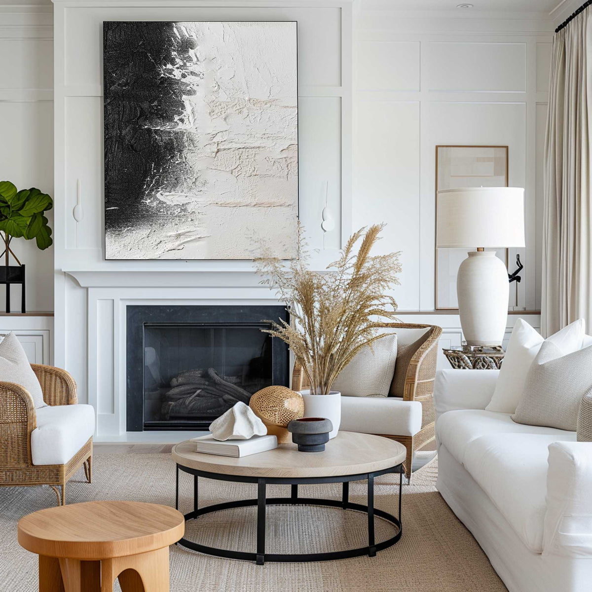 Black And White Abstract Painting, Black White Minimalist Painting, Black White Canvas Wall Art