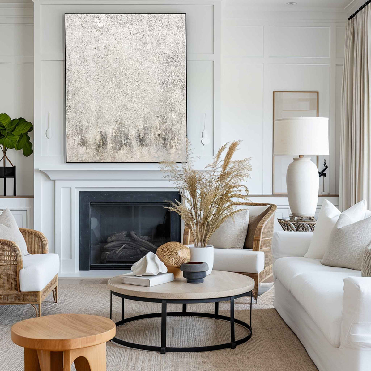 Gray And White Wall Art White Minimalist Painting On Canvas Large Canvas Art 