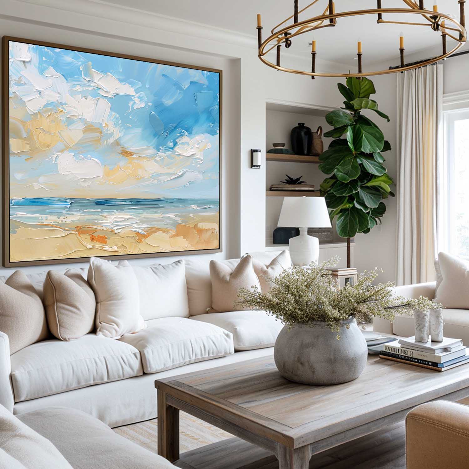 3d Abstract Blue Seascape modern art Original Oil Seascape Paintings Minimalist Ocean Apartment Decor