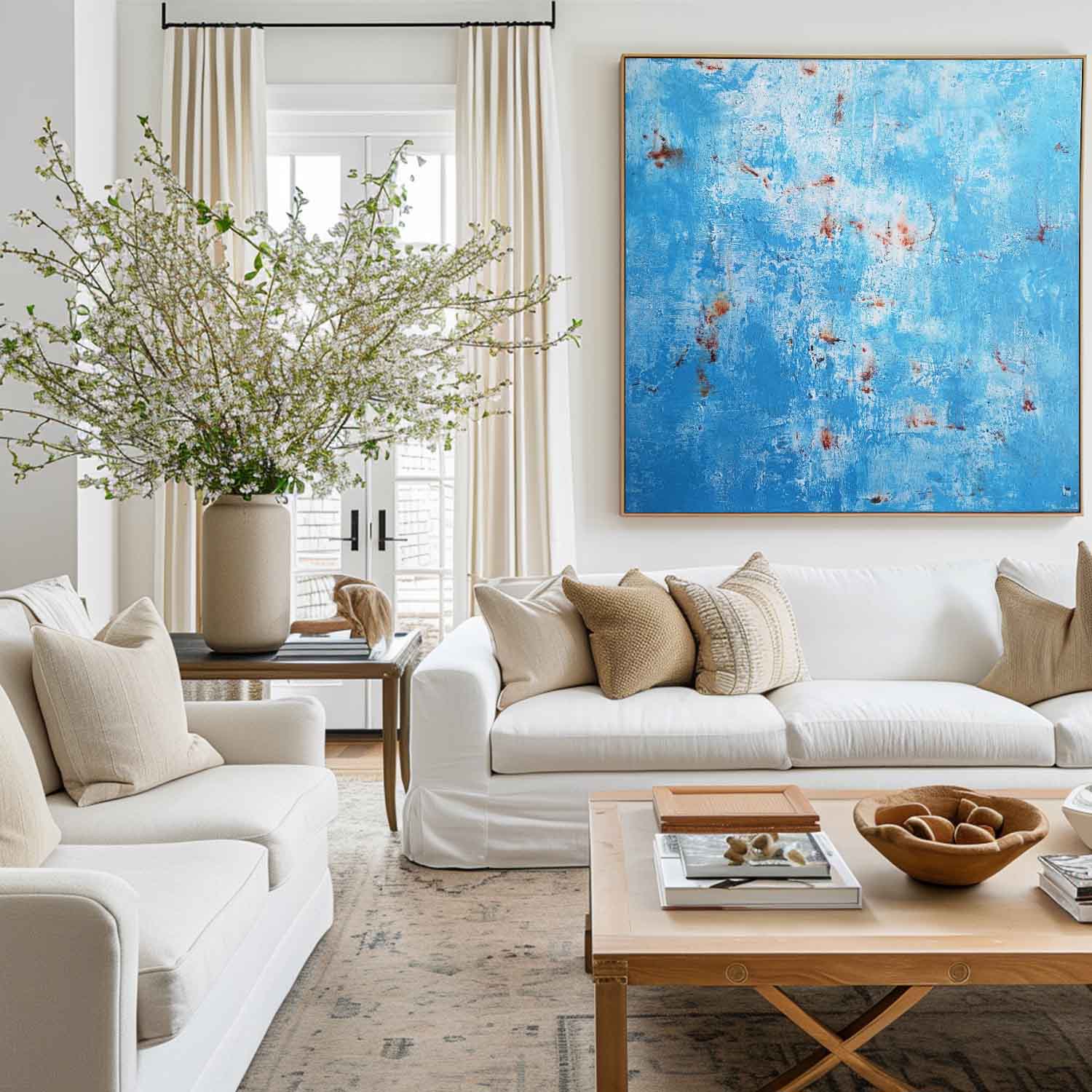 Blue Pollock Wall Art Blue Square Abstract Wall Art Bauhaus Painting Canvas Wall Art For Livingroom