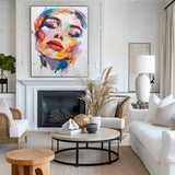 Abstract Women Face Acrylic Painting  Big Colorful Wall Decor Large Portrait Painting Living Room