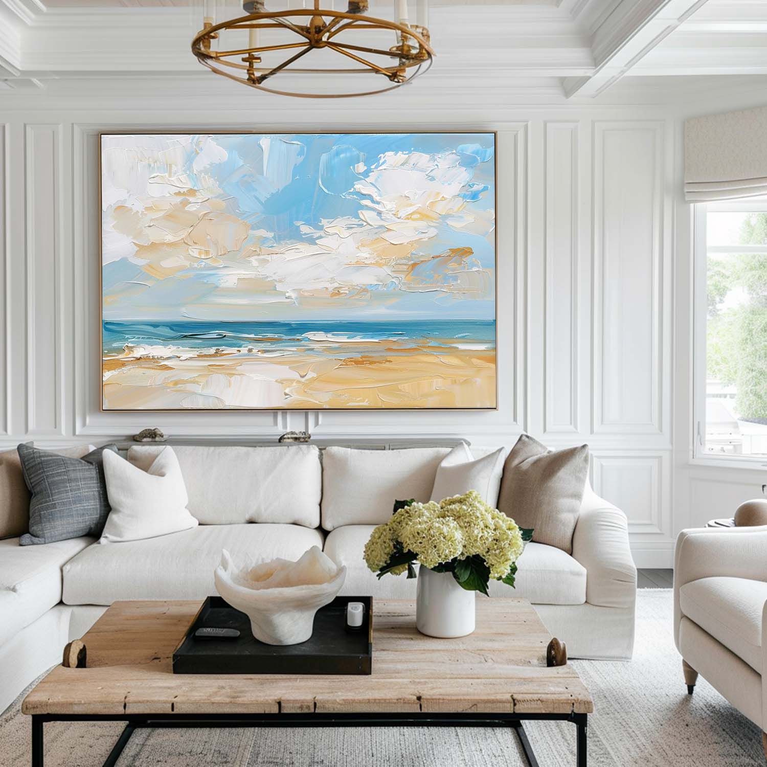 Abstract Blue Beach Canvas Wall Art Original Seascape Acrylic Painting Contemporary Ocean Art