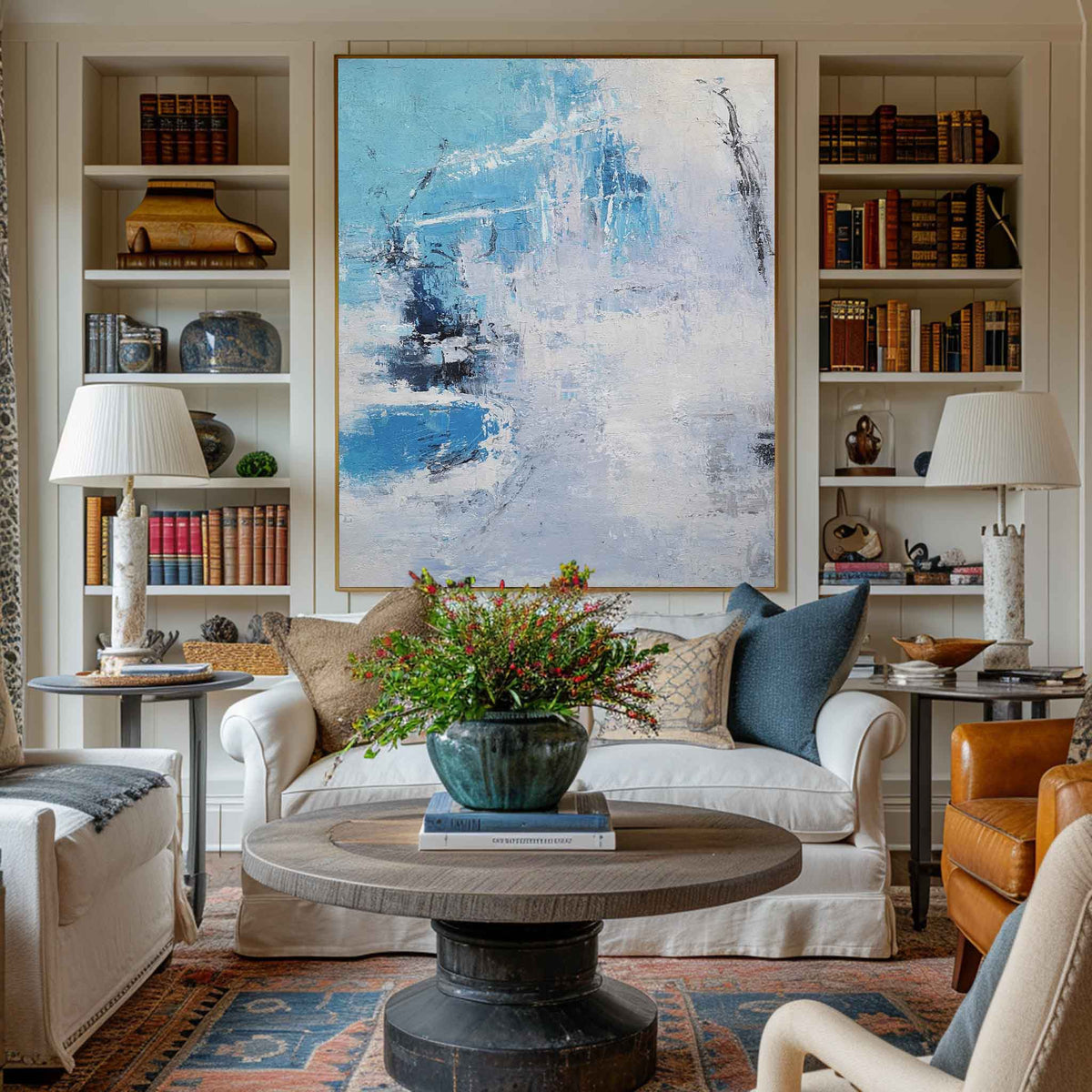 Large Blue Abstract Painting On Canvas Original Blue And White Canvas Paintings Oversized Light Blue Paintings Living Room Canvas Art