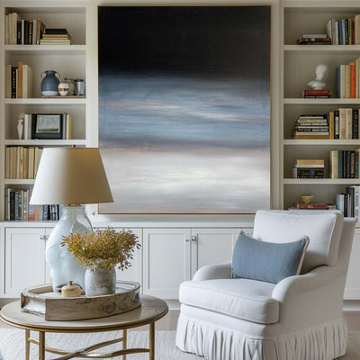 Modern Black Blue Minimalist Painting Abstract Oil Painting Canvas Wall Art For Livingroom