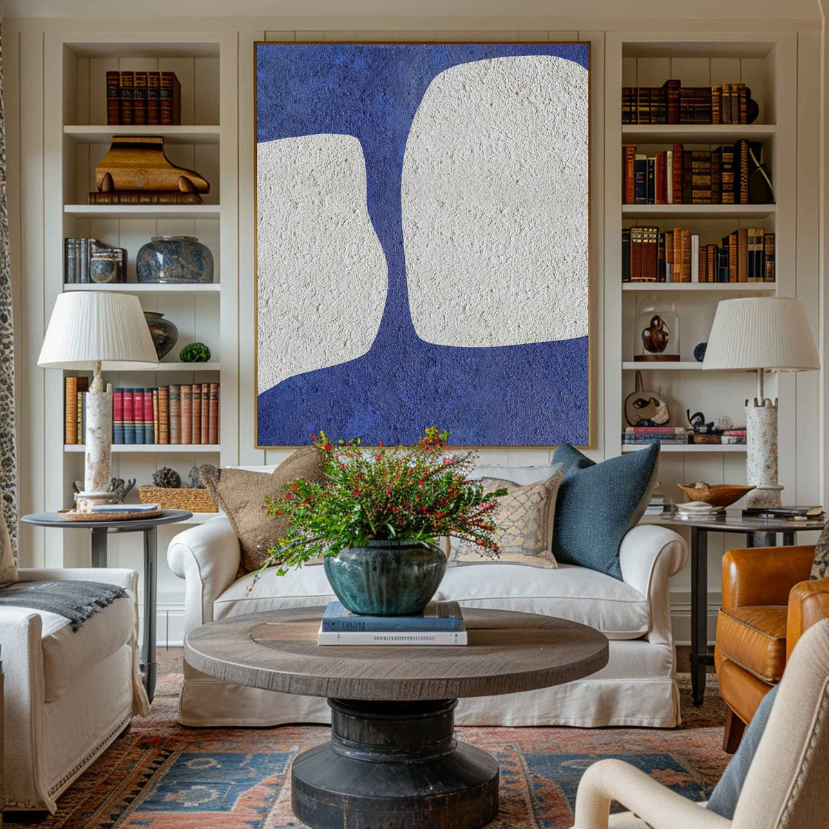 Large Abstract Wall Art Modern Art Minimalist Painting Blue And White Wall Art