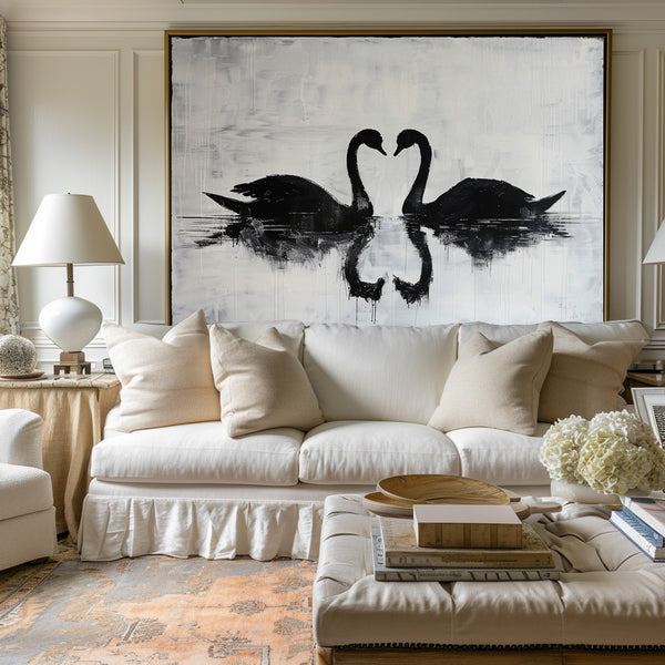 Black Swan Painting Modern Abstract Wall Art Large Canvas Art Minimalist Plaster Art For Sale