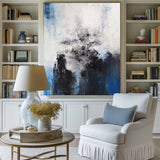 Large Blue Abstract Painting Navy Blue Abstract Art Original Blue Acrylic Paintings Blue And White Abstract Painting Living Room Canvas Art
